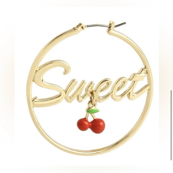 NEW Betsey Johnson Gold Red Sweet Cherry Hoop Earrings - Picture 3 of 8